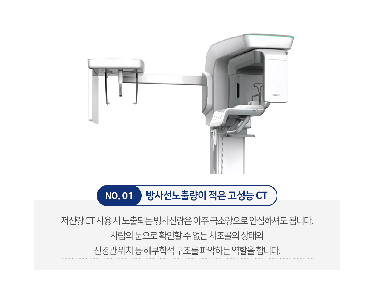 방사선-노출량이-적은-고성능-CT-저선량-CT-사용-시-노출되는-방사선량은-아주-극소량으로-안심하셔도-됩니다-사람의-눈으로-확인할-수-없는-치조골의-상태와-신경관-위치-등-해부학적-구조를-파악하는-역할을-합니다